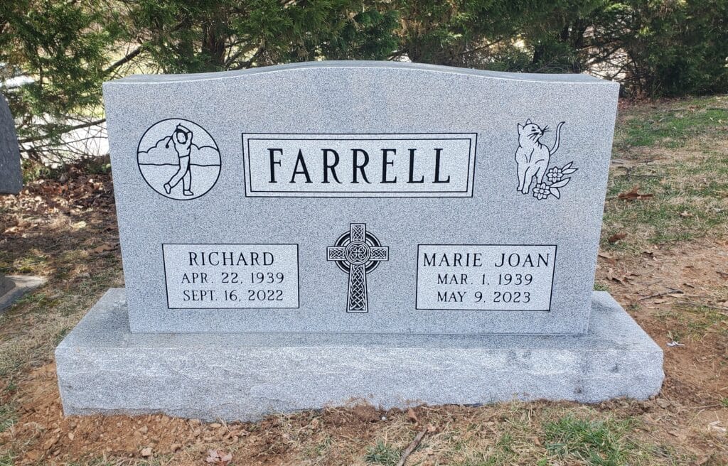 Double upright memorial with custom artwork for each individual