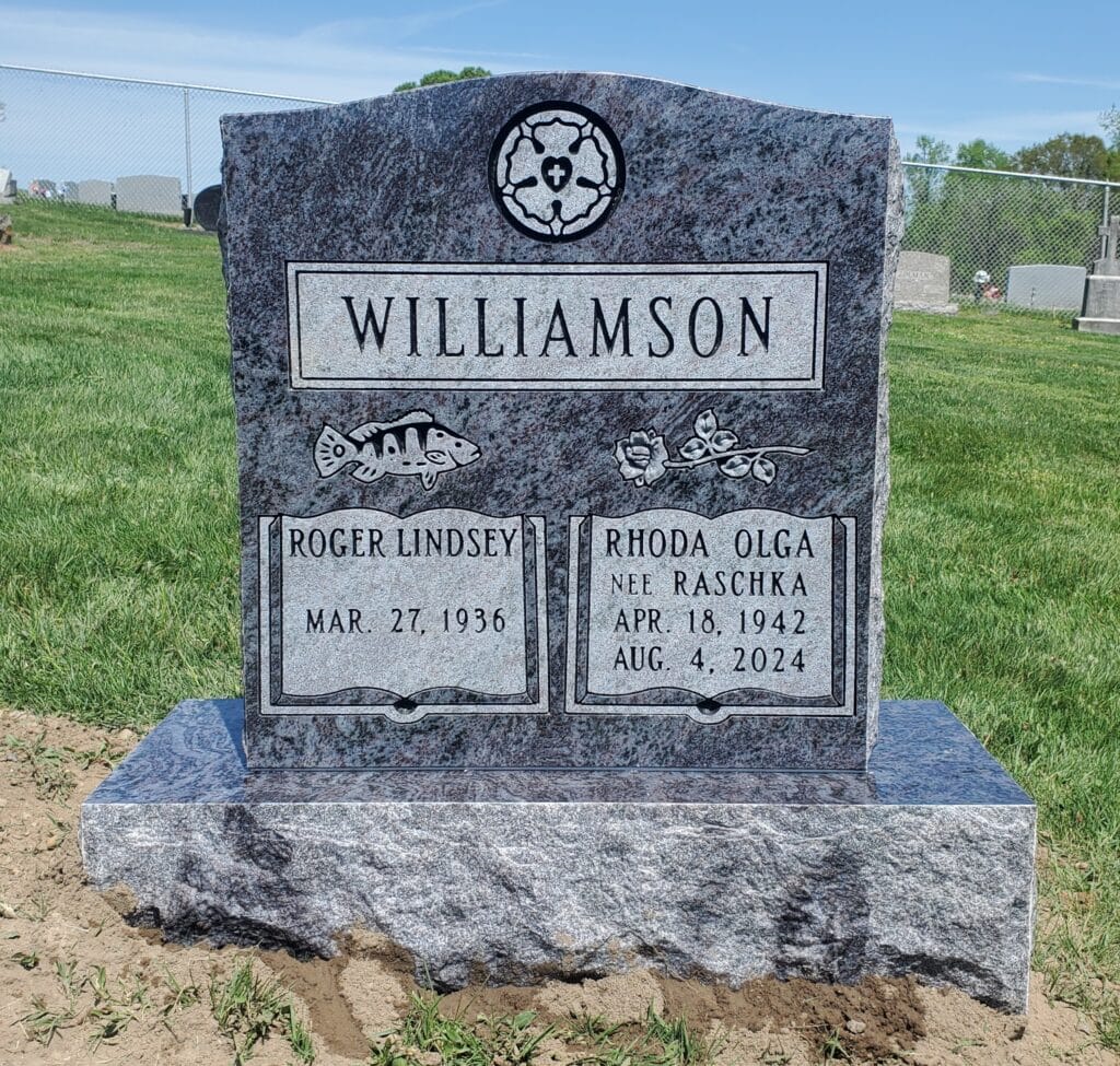 Companion upright headstone with custom artwork for each person